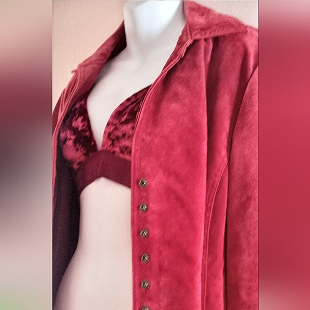 Live A Little Vintage 90's Jacket Top Red Raspberry Leather Button Down - Picture 1 of 15